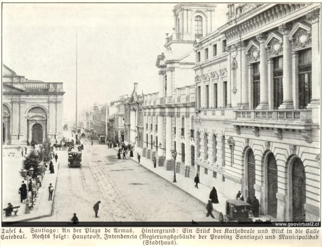 Calle Catedral y plaza de armas de Santiago de Chile (Stange, 1914)