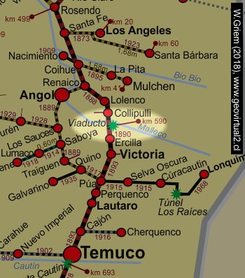 Mapa del sector Malleco, Chile
