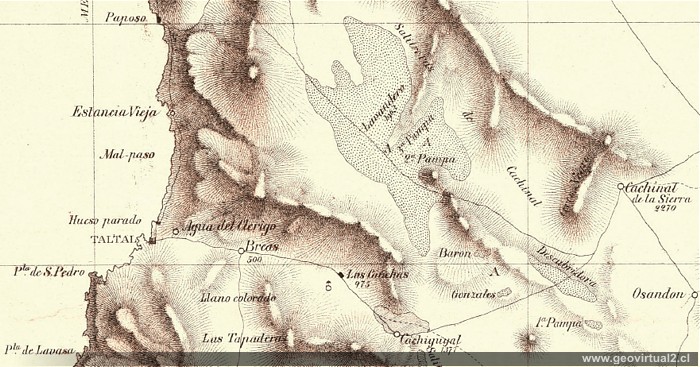 Karte von Pissis - 1877; Salpeter Distrikt von Taltal