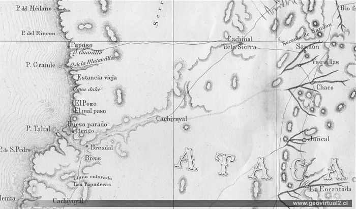 Karte von  Philippi aus dem Jahre 1856: Taltal, Paposo und Umgegend