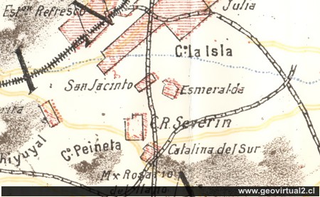 Carta de 1906 del sector Severin cerca Taltal, Chile