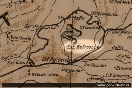 Carta de Orrego et al. 1903 - sector Refresco en las salitreras de Taltal, Chile