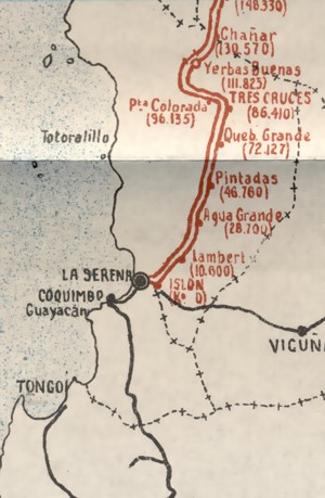 Karte der longitudinalen Eisenbahnlinie in Chile - La Serena