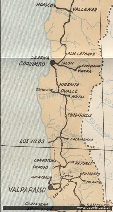 Carta ferrocarril 1943 en el norte de Chile