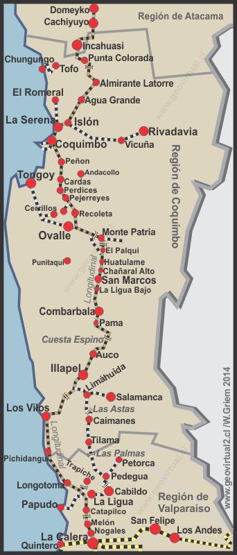 Mapa de las lineas ferreas de Coquimbo - Red del Norte