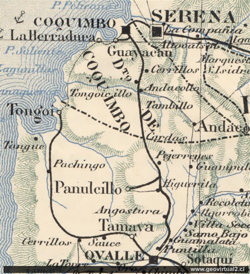 Carta del ferrocarril Ovalle - La Serena de Espinoza en 1903