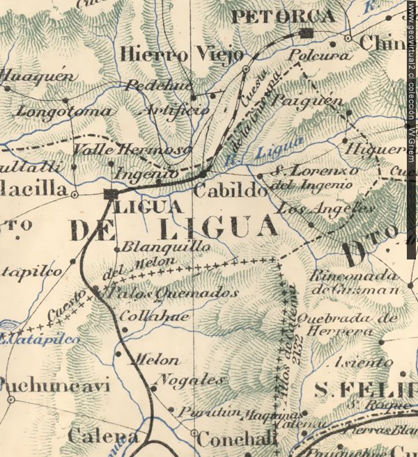 Carta de Espinoza, 1903 - inicio longitudinal entre Caldera y Cabildo