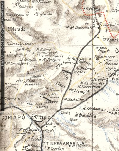 Carta de Riso, 1906 - Longitudinal entre Copiapó y Inca de Oro