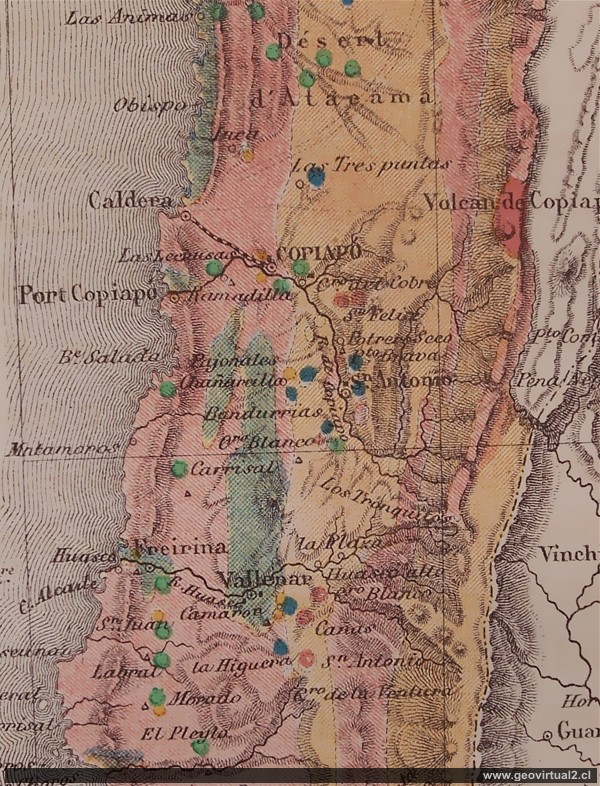 Geologische Karte der Atacama Region und Nordchile 1867: Simonin, Domeyko y Gay