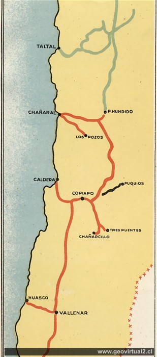 Carta de los ferrocarriles en Atacama 1943