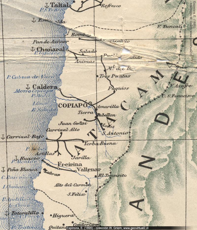 Historische Landkarten: Enrique Espinoza 1895, die Atacama-Wüste