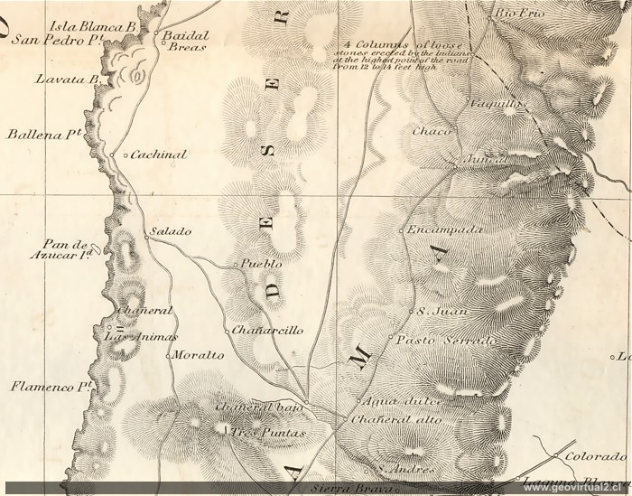 Historische Landkarte von Claudio Gay und Gillis: Copiapo und die Atacama-Wüste in Chile (Norden
