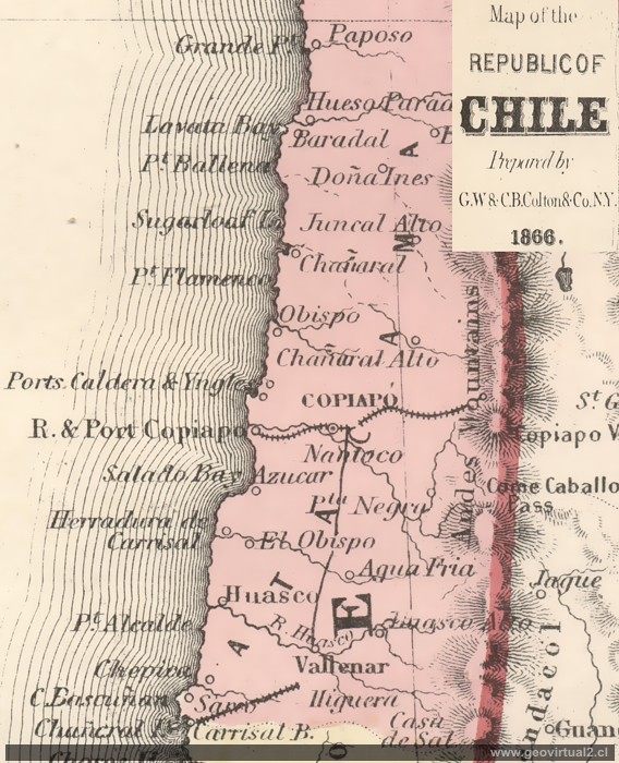 Historische Karte von Atacama 1866: Daniel J. Hunter 1866
