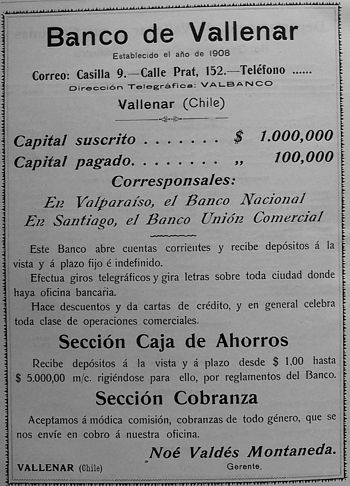 Banco de Vallenar en 1912