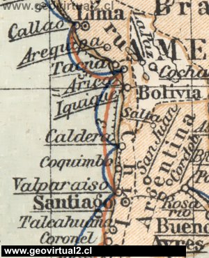 Kunz 1890: Posición de Caldera en la Costa de Sudamérica