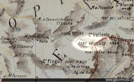Carta de Riso 1906 portezuelo Cienaga en Atacama