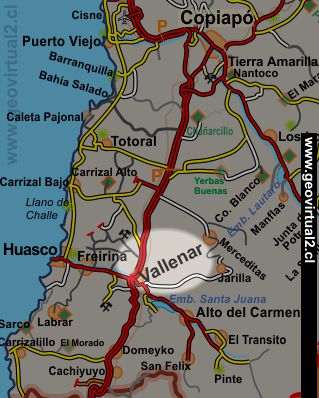 Carta de la ubicación de Vallenar, Atacama - Chile