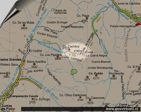 Strassenkarte der Anden in der Atacama Region, Chile: Hier bei Cachitos
