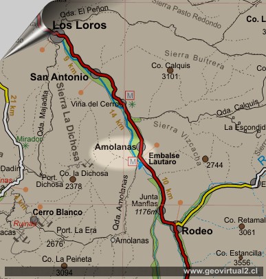 Mapa del sector Acueducto Amolanas, Region de Atacama
