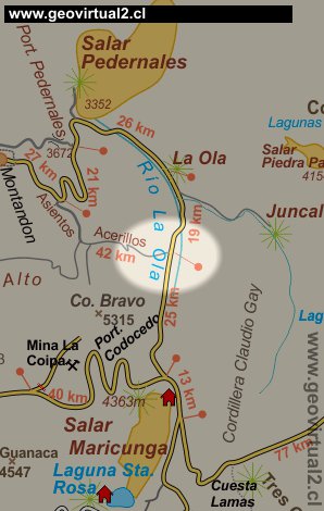 Strassenkarte der Anden in der Atacama Region, Chile: La Ola nach Maricunga