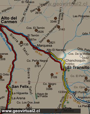 Strassenkarte Bereich von Chanchoquin in der Atacama Region - Chile