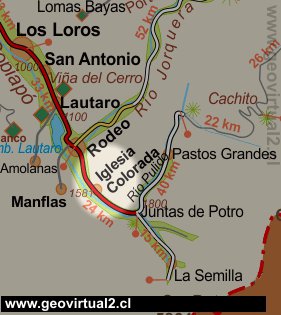Strassenkarte des Bereiches von Iglesia Colorada in der Atacama Region Chile