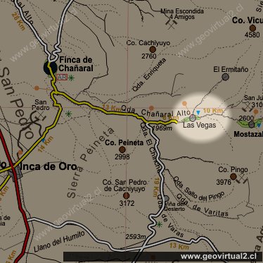 Strassenkarte der Atacama Region in Chile: Bereich Chañaral Alto