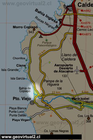 Mapa del sector Las Salinas - Región Atacama, Chile