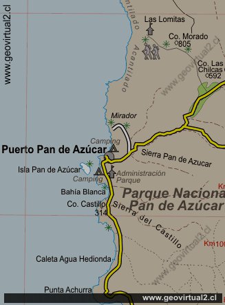 Carta - detalle del sector Pan de Azucar en Atacama, Chile
