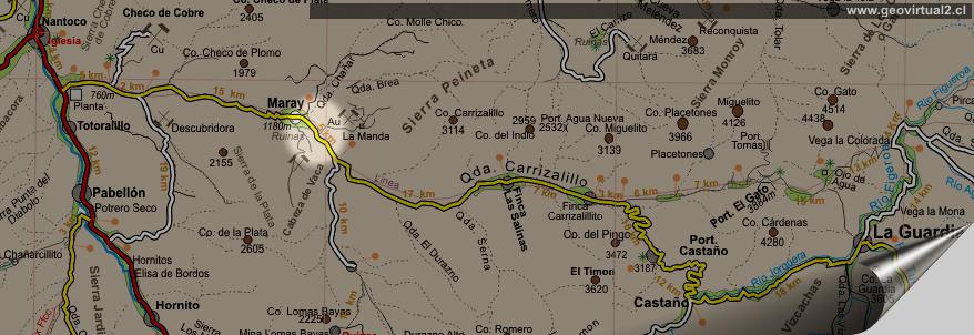 Strassen - Karte der Quebrada Carrizalillo in der Atacama Region - Chile