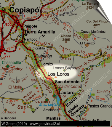 Strassenkarte von Atacama: Copiapo nach Los Loros