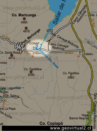 Road map of  Santa Rosa in Atacama, Chile