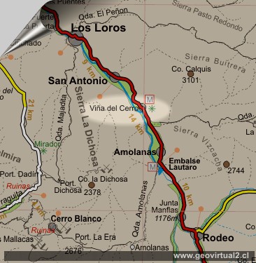 Strassenkarte der Atacama Region: Bereich Copiapo Tal