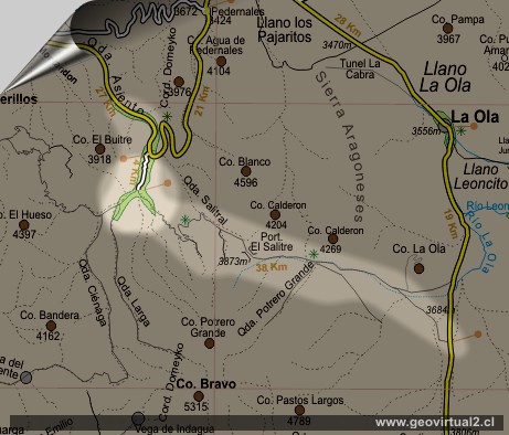 Strassenkarte der Anden in der Atacama Wüste, bei La Ola un Maricunga