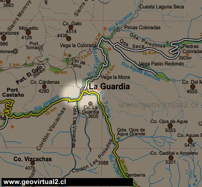 Mapa del sector La Guardia en la Región de Atacama, Chile