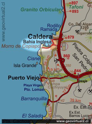 Strassenkarte der Küste bei Bahia Inglesa in der Atacama Region in Chile