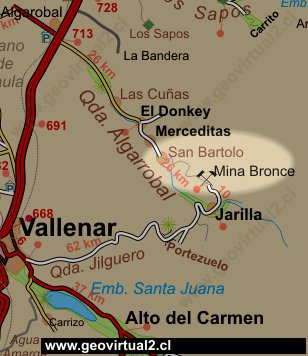 Mapa del sector Mina Bronce de Jarillas en Atacama