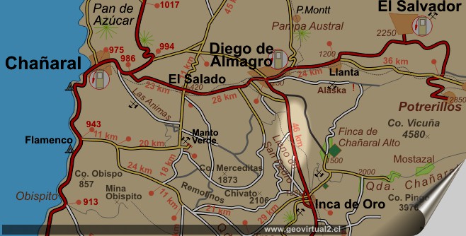 Mapa del sector Inca de Oro - Llano San Pedro, Región de Atacama