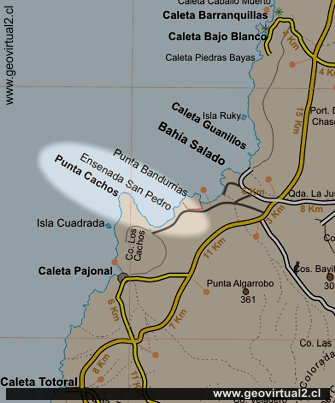 Strassenkarte der Küsten Region der Atacama Wüste in der Atacama Region - Chile
