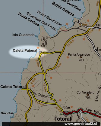 Strassenkarte der Küste von Atacama bei Totoral in Chile