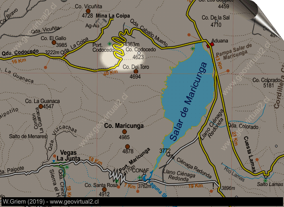 Mapa del sector Codocedo mina de Azufre, Región de Atacama, Chile