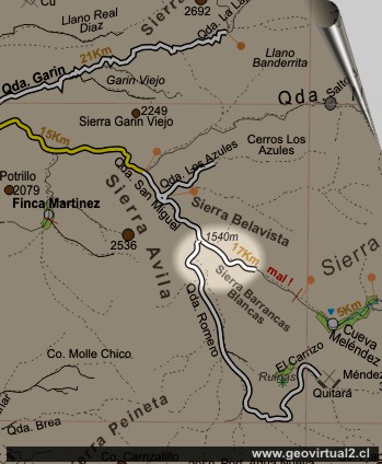 Carta y ubicación de Barrancas Blancas - Atacama, Chile
