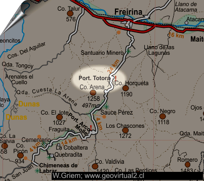 Mapa portezuelo Totora, Región de Atacama, Chile