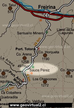 Strassenkarte vom Bereich Freirina - Sauce Perez in der Atacama Region in Chile