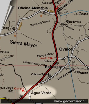 Strassenkarte vom Bereich Agua Verde in der Atacama Wüste in Chile
