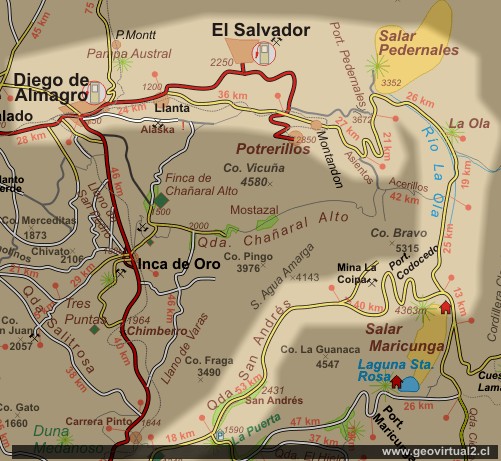Karte des Bereiches Pedernales in Atacama, Chile