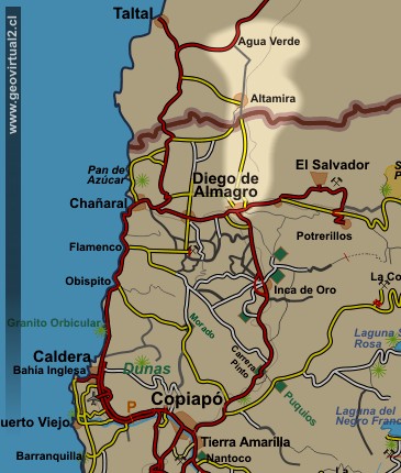 Mapa de la ubicación de la ruta Altamira, Chile