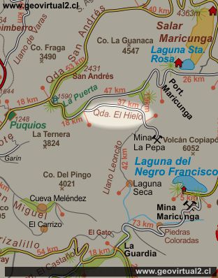 Mapa del sector Quebrada Hielo; Region Atacama