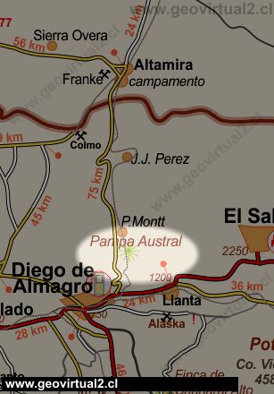 Strassenkarte der Atacama Wüste - von Diego de Almagro nach Norden