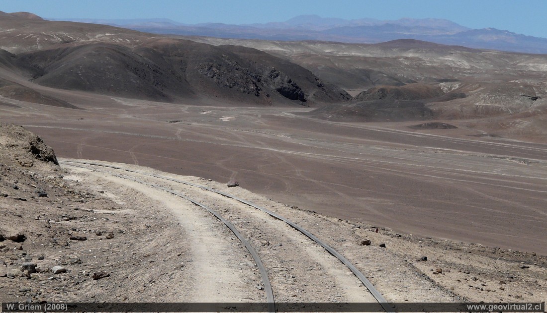 Quebrada Carrizalillo en el Desierto de Atacama, Chile - con la linea ferrea longitudinal